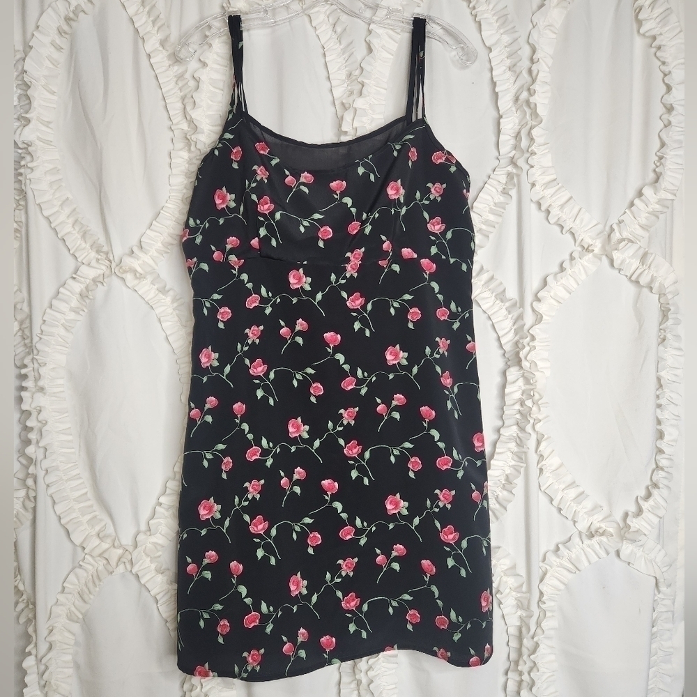 Vintage Y2K Black Red Mesh My Michelle Roses Floral Mini Dress Sz Medium